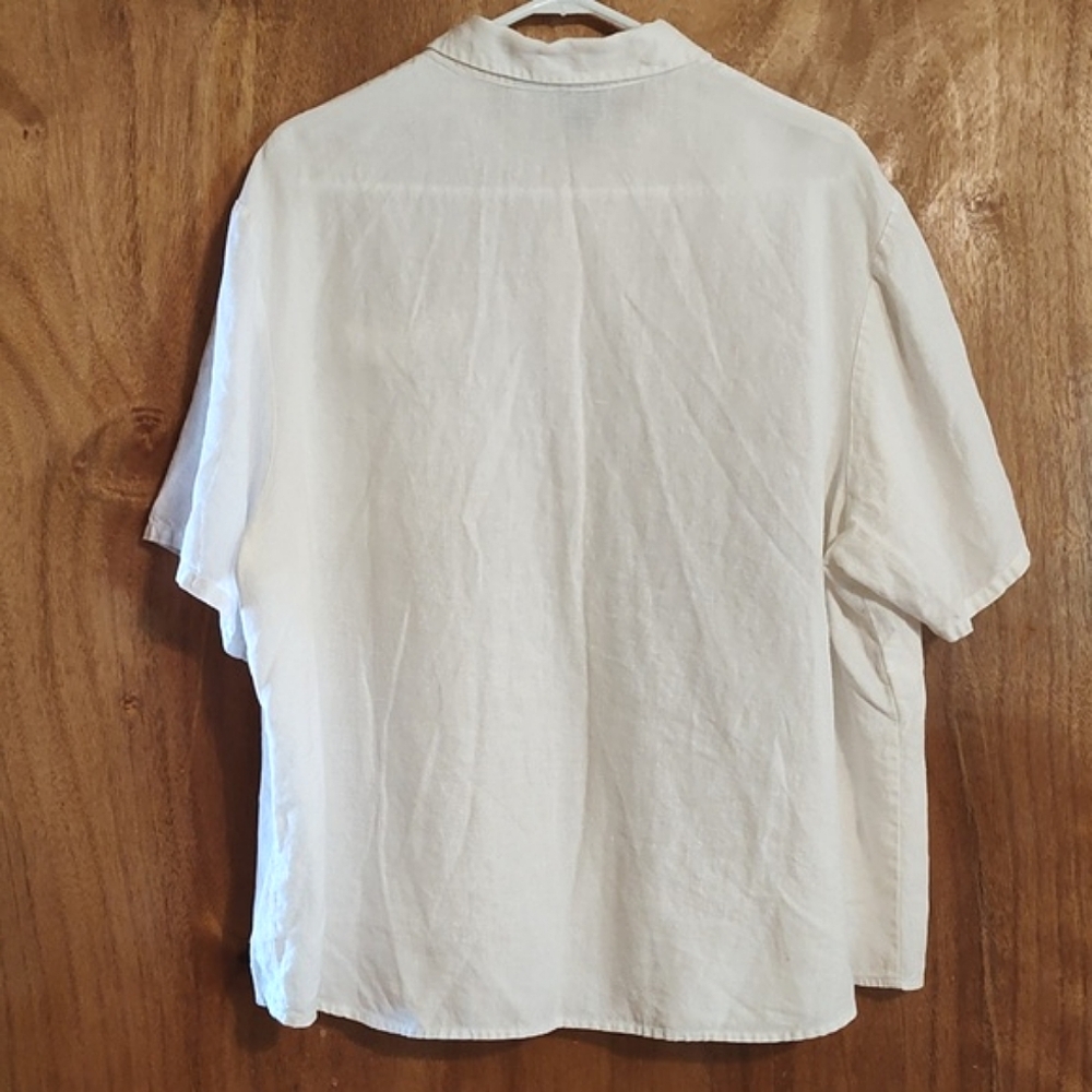 Edward Woman 100% Irish Linen Blouse White Short Sleeve Button Front Pocket 1X - Picture 5 of 9